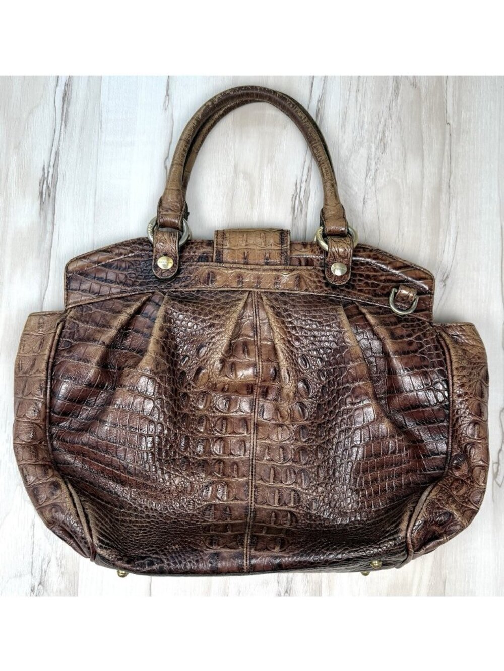 VTG BRAHMIN 15"x12"x4" Adora Brown Embossed Croc Leather HANDBAG Purse *Read*